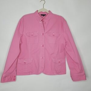 Lands' End Pink Denim Utility Jacket Size 18-20 Pockets Cotton Stretch Casual